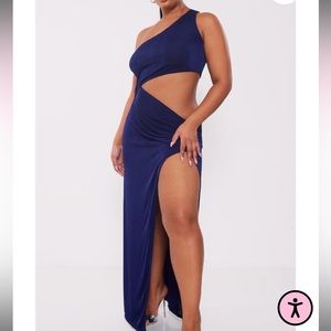 Acetate One Shoulder Cut Out Midi Dress